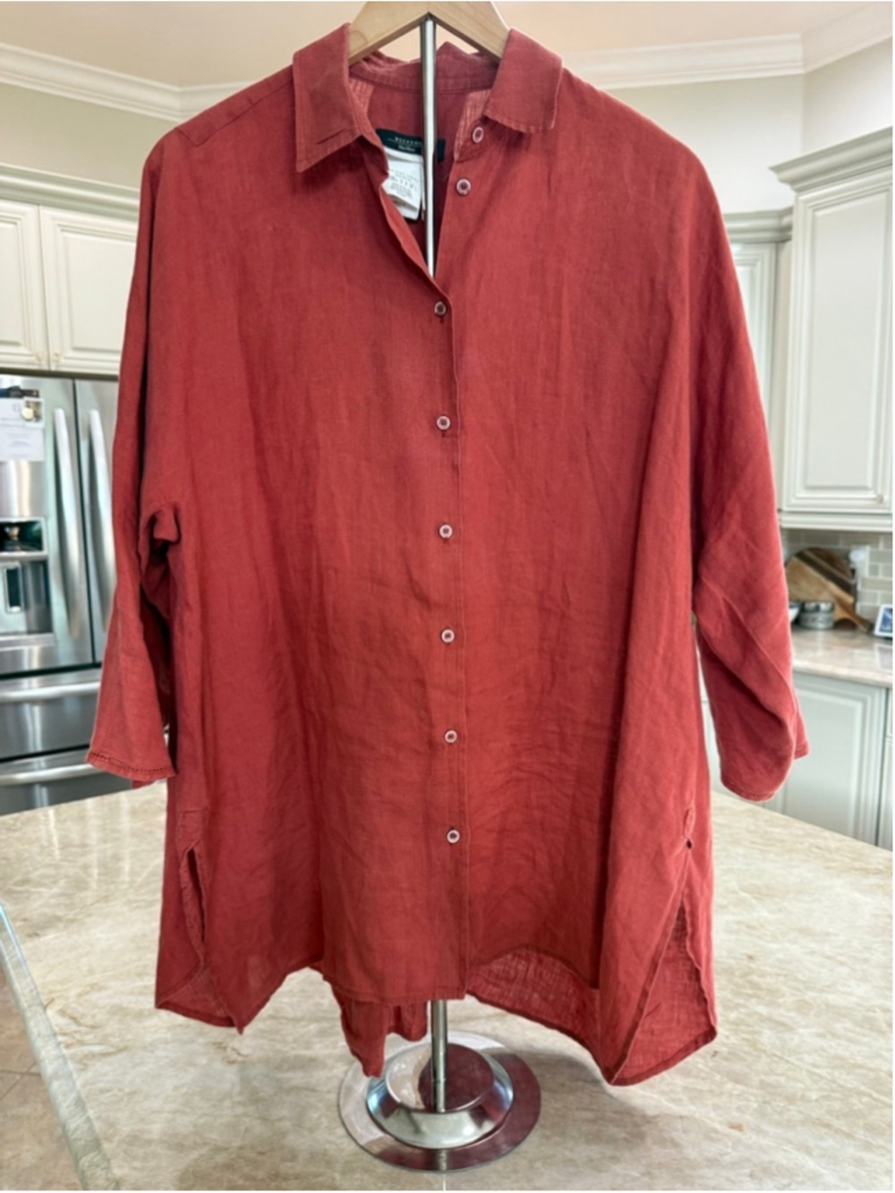 Weekend MaxMara Rust Linen Button Down oversized Shirt tunic Size 10 fit XL